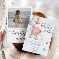 Teddy Bear & Photo Baby Boy Baby shower Invitation