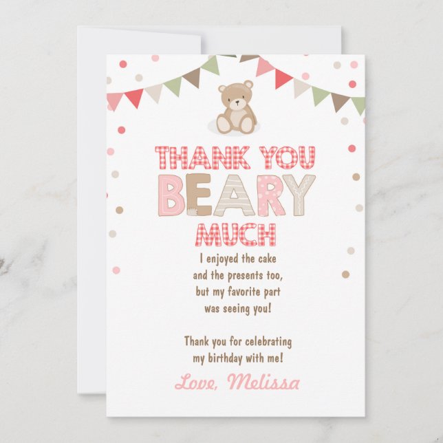 Teddy bear picknick Danke You Card Teddy bear Girl Einladung (Vorderseite)