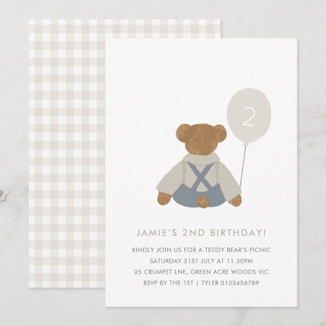 Teddy Bear Picnic Baby Birthday Einladung (Vorne/Hinten)