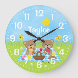Teddy Bear Picnic Blue Große Wanduhr