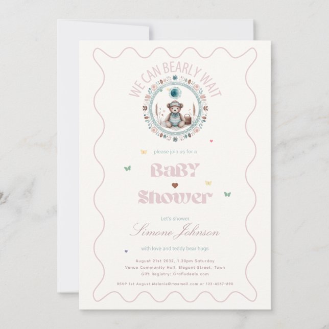 Teddy Bear Picnic Boho Baby Shower Theme Girls Einladung (Vorderseite)