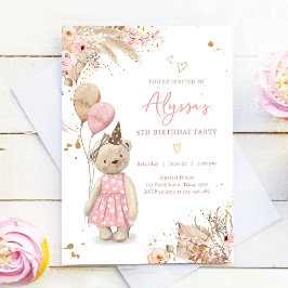 Teddy Bear Picnic Boho Pink Girl Geburtstagsparty Einladung