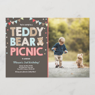 Teddy Bear Picnic Geburtstag Einladung Blue