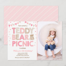 Teddy Bear Picnic Geburtstag Einladung Pink