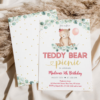 Teddy Bear Picnic Greenery Girl Birthday Einladung