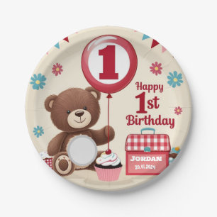 Teddy Bear Picnic Happy 1. Geburtstag Papierplatte Pappteller