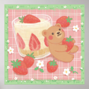 Teddy Bear Picnic mit Erdbeeren Poster