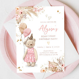 Teddy Bear Picnic Pink Girl Erste Geburtstagsparty Einladung
