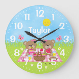 Teddy Bear Picnic Pink Große Wanduhr