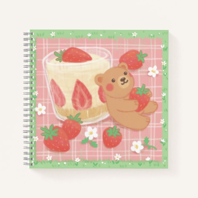Teddy Bear Picnic with Strawberries Notizbuch (Vorderseite)