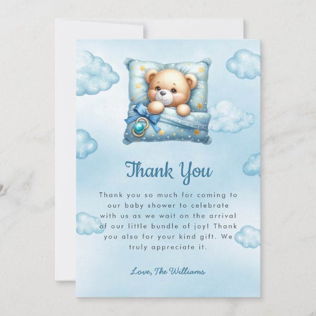 Teddy Bear Pillow Baby Dusche Danke Karte (Vorderseite)
