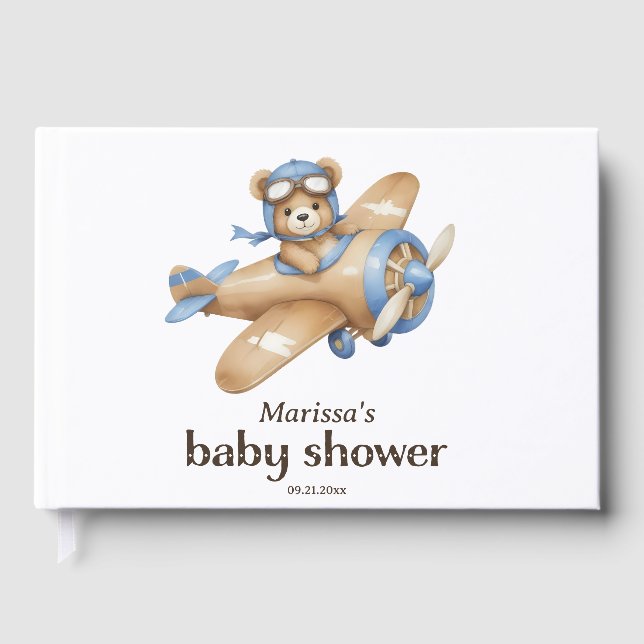 Teddy Bear Pilot Baby Boy Dusche Gästebuch (Vorderseite)