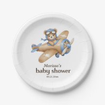 Teddy Bear Pilot Baby Boy Dusche Papierplatte