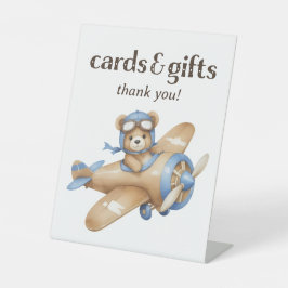 Teddy Bear Pilot Baby Boy Duschkarten und Geschenk Sockelschild