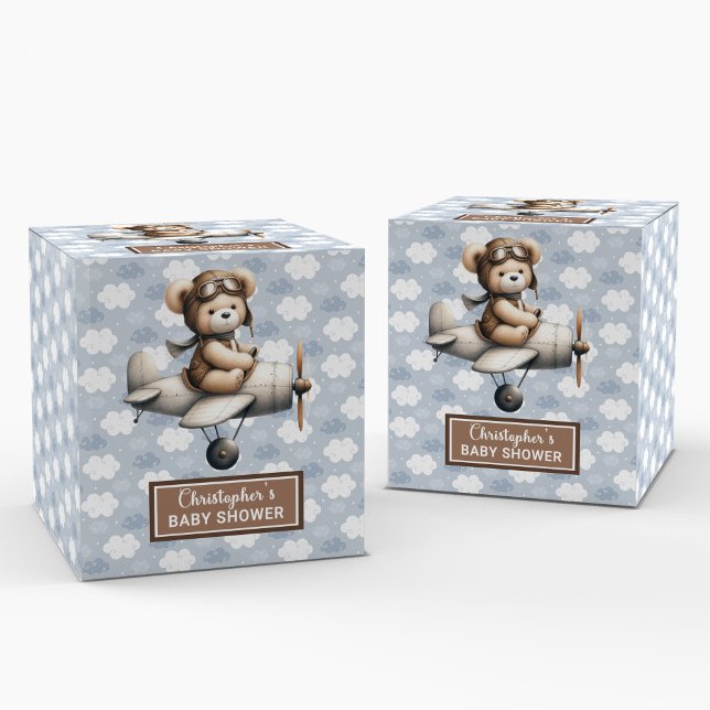 Teddy Bear Pilot Baby Showbox Geschenkschachtel (Playful Teddy Bear Pilot Baby Shower Favor Box)