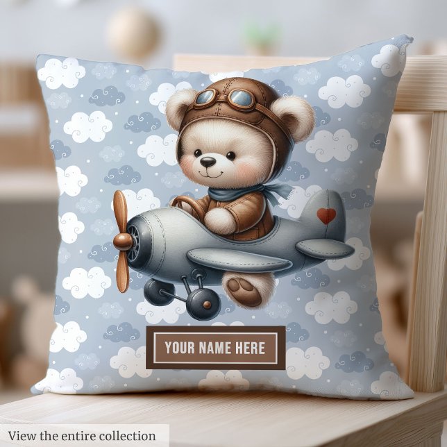 Teddy Bear Pilote Coussin Baby Boy Nursery (Custom Teddy Bear Pilot Pillow for Baby Boy Nursery)