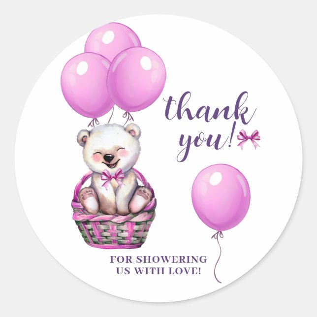 Teddy Bear Pink Baby Dusche Danke Runder Aufkleber (Vorderseite)