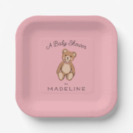 Teddy Bear Pink Baby Dusche Pappteller