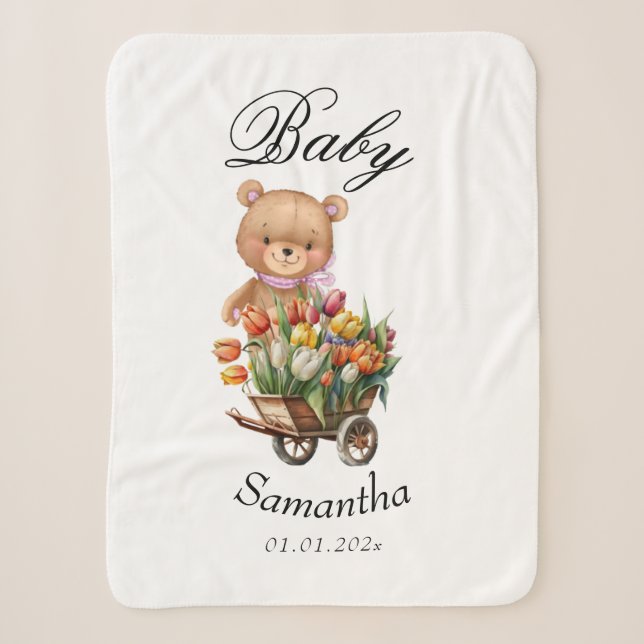Teddy Bear Pink Babydusche Rustikale Blüte Sherpadecke (Vorderseite)