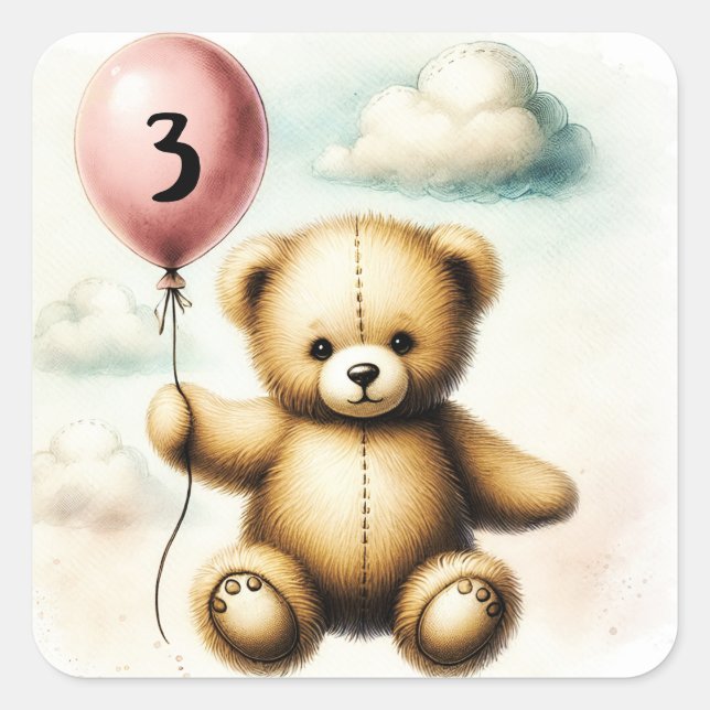 Teddy Bear Pink Ballon Bearly Wait Baby Dusche Quadratischer Aufkleber (Vorderseite)