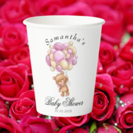 Teddy Bear Pink Balloon Baby Shooting Paper Cups Pappbecher