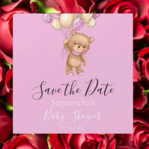 Teddy Bear Pink Balloon Babydusche Save the Date Magnetkarte