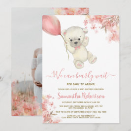 Teddy Bear Pink Balloon Girl Baby Dusche Foto Einladung