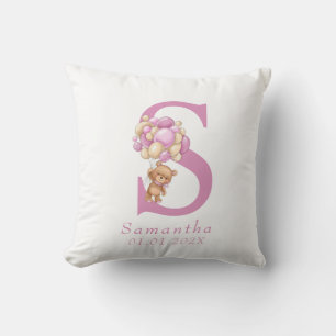 Teddy Bear Pink Balloon Girl Name Kissen
