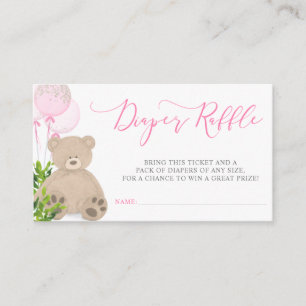 Teddy Bear Pink Balloon Greenerie Diaper Raffle Begleitkarte