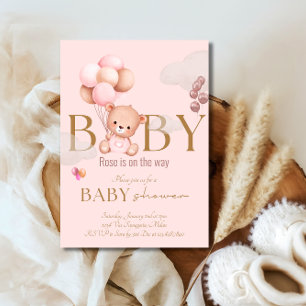 Teddy Bear Pink Balloons Baby Girl Baby Dusche Einladung