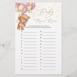 Teddy Bear Pink Balloons Baby Name Race Game