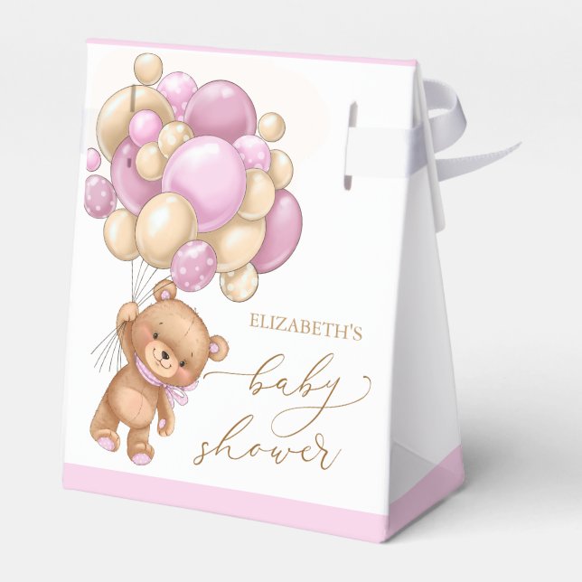 Teddy Bear Pink Balloons Baby Showbox Geschenkschachtel (Rückseite)