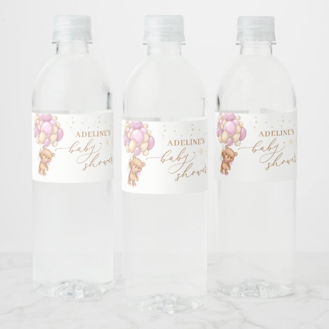 Teddy Bear Pink Balloons Babydusche (Flaschen)
