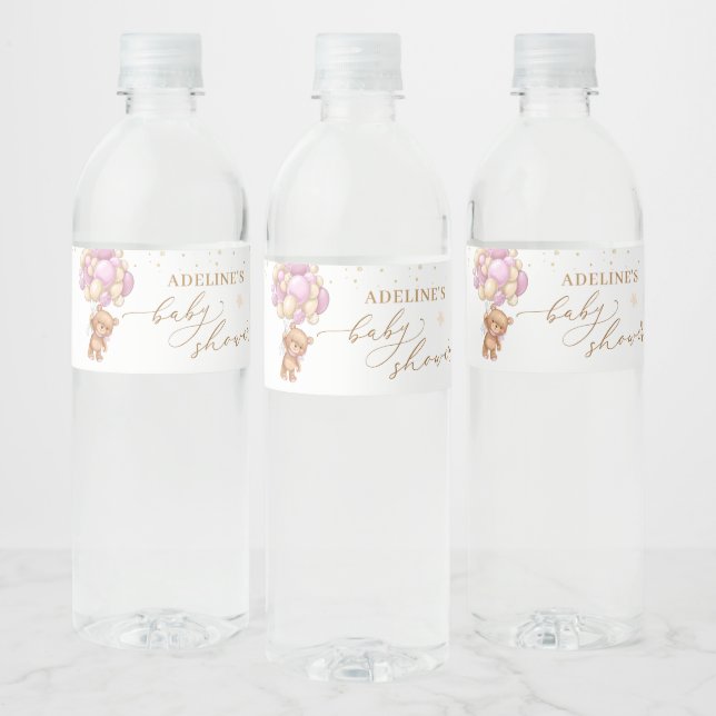 Teddy Bear Pink Balloons Babydusche (Flaschen)