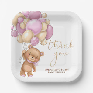 Teddy Bear Pink Balloons Babydusche Vielen Dank Pappteller