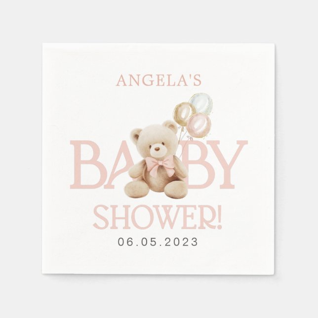 Teddy Bear Pink Balloons Bearly Wait Baby Dusche Serviette (Vorderseite)