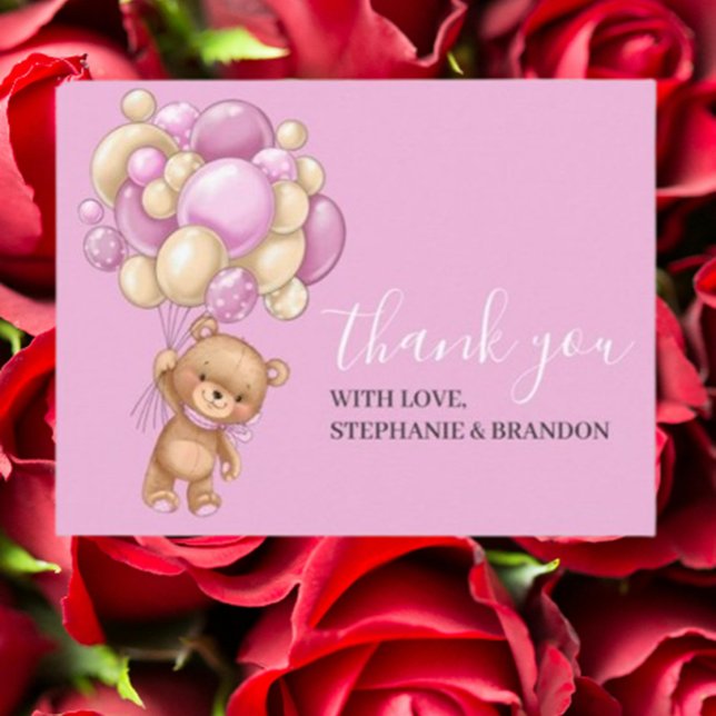 Teddy Bear PINK Balloons Danke Karte (Express heartfelt gratitude with our Teddy Bear Pink Balloons Thank You Card)