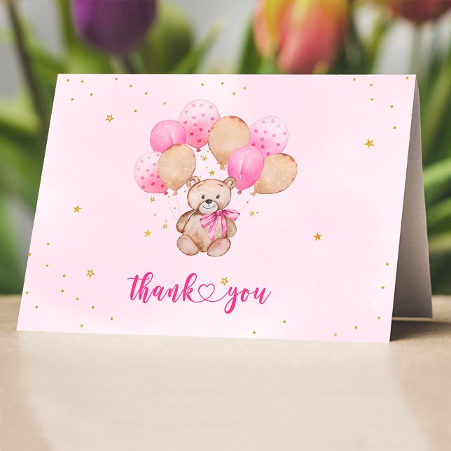 Teddy Bear Pink Balloons Danke Karte (Von Creator hochgeladen)