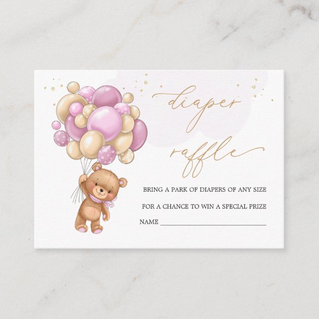 Teddy Bear Pink Balloons Diaper Raffel Begleitkarte (Vorderseite)