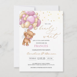 Teddy Bear Pink Balloons Kinderdusche Einladung