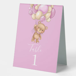Teddy Bear Pink Balloons Table Zent Sign Tischaufsteller