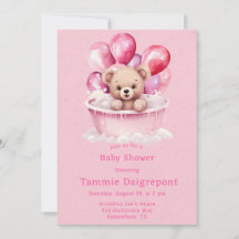 Teddy Bear Pink Bathtub Balloons Girl Baby Dusche