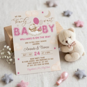 Teddy Bear Pink Boho Girl Babydusche Einladung
