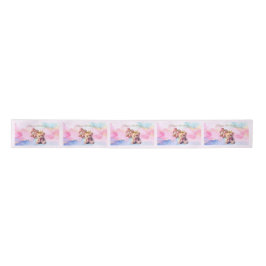 Teddy Bear Pink Bow Gold Crown Happy Birthday Satinband