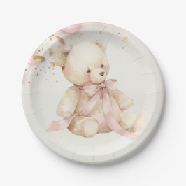 Teddy Bear Pink Champagne Gold Party Plates Pappteller