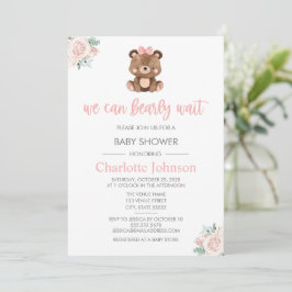 Teddy Bear Pink Floral Girl Babydusche Einladung