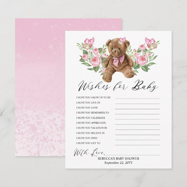 Teddy Bear Pink Floral wünscht sich Baby Game (Vorne/Hinten)