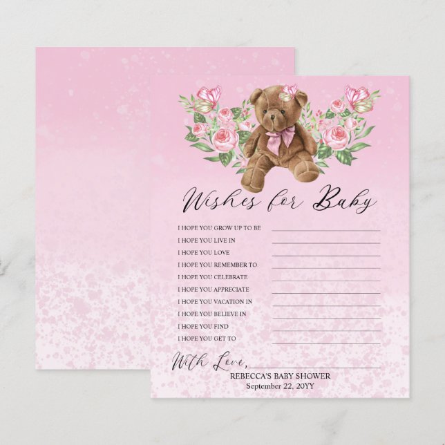 Teddy Bear Pink Floral wünscht sich Baby Game (Vorne/Hinten)
