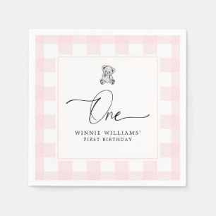 Teddy Bear Pink Gingham 1. Geburtstag Napkins Serviette