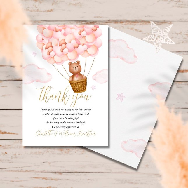 Teddy Bear Pink Girl Babydusche Dankeskarte (Von Creator hochgeladen)